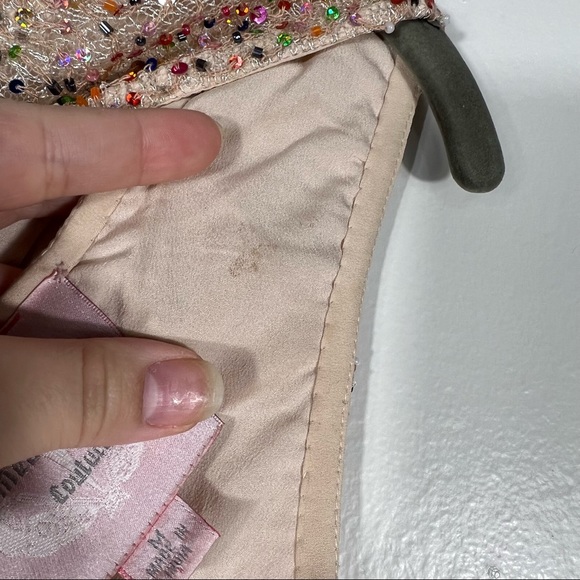 Romeo & Juliet Couture, Rainbow Sparkle Beaded, Cream, Scoop Neck Dress Size M - Picture 13 of 14